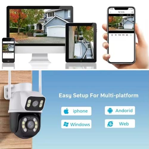 Outdoor Camera Dual Lens AI Auto Tracking ICSee 6MP HD WiFi PTZ Dome Two-Way Audio Built-in Siren Network NVR IP Security Camera