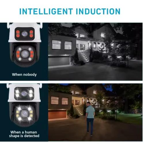Outdoor Camera Dual Lens AI Auto Tracking ICSee 6MP HD WiFi PTZ Dome Two-Way Audio Built-in Siren Network NVR IP Security Camera