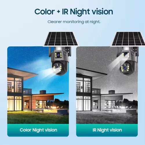 Solar Powered Security PTZ CCTV Camera Dual Lens Wireless Outdoor WiFi 4G Sim Card Solar Camera