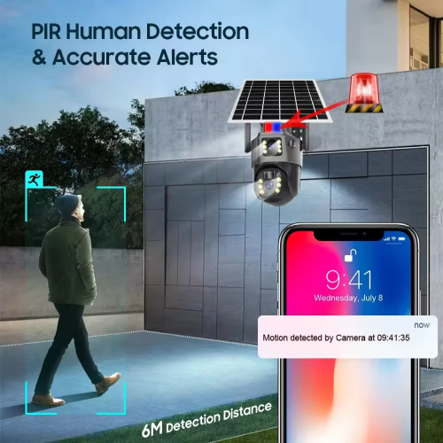 Solar Powered Security PTZ CCTV Camera Dual Lens Wireless Outdoor WiFi 4G Sim Card Solar Camera
