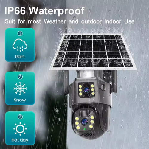 Solar Powered Security PTZ CCTV Camera Dual Lens Wireless Outdoor WiFi 4G Sim Card Solar Camera