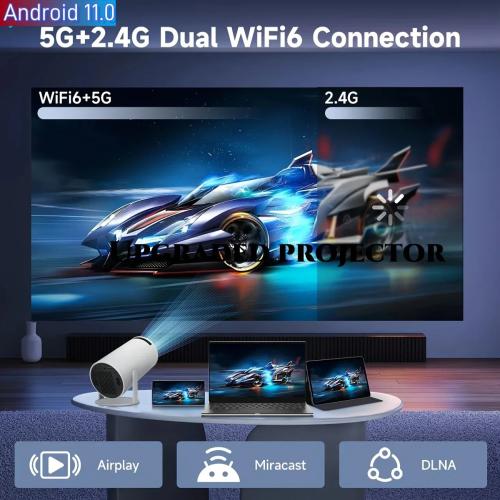 HY300 Pro+ 2025 Android 11 Projector, 300ANSI Lumens WiFi 6 Bluetooth 5.4, 1080P Support 4K Portable