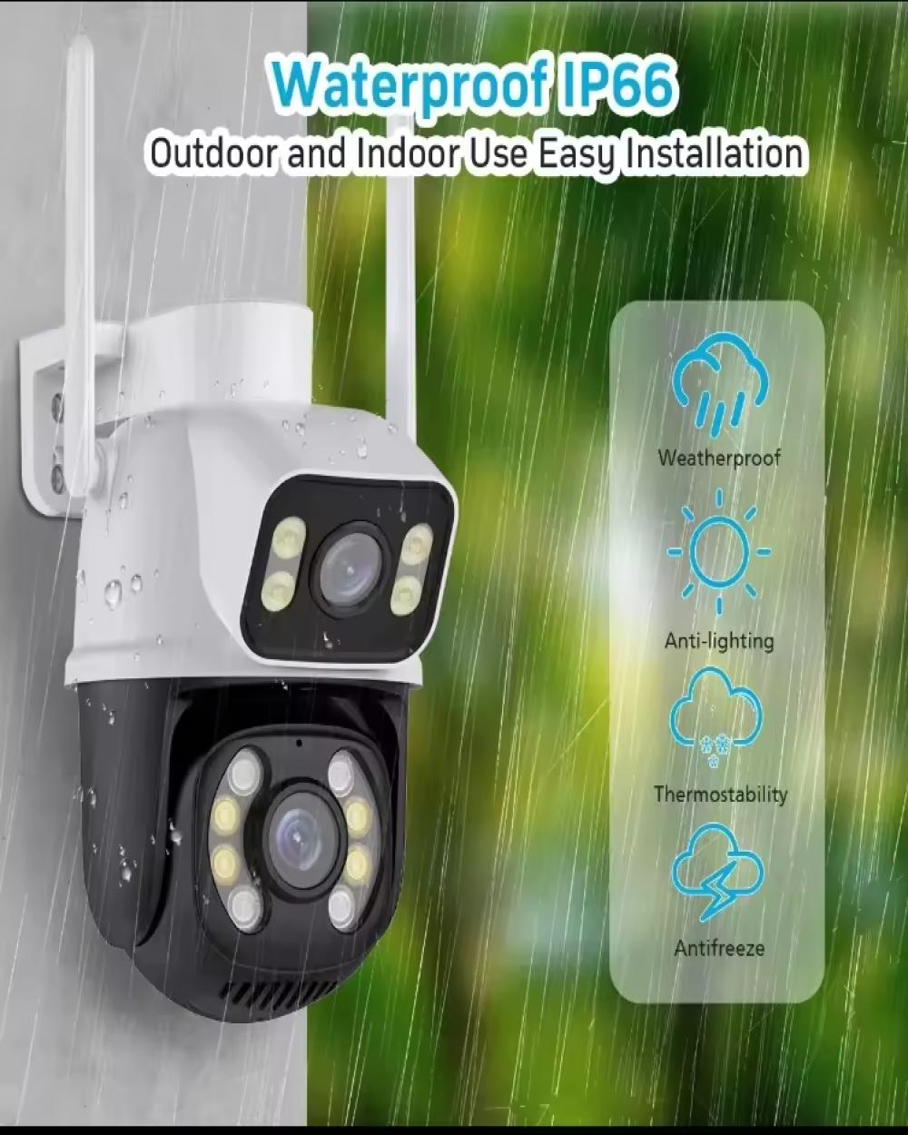 Outdoor Camera Dual Lens AI Auto Tracking ICSee 6MP HD WiFi PTZ Dome Two-Way Audio Built-in Siren Network NVR IP Security Camera
